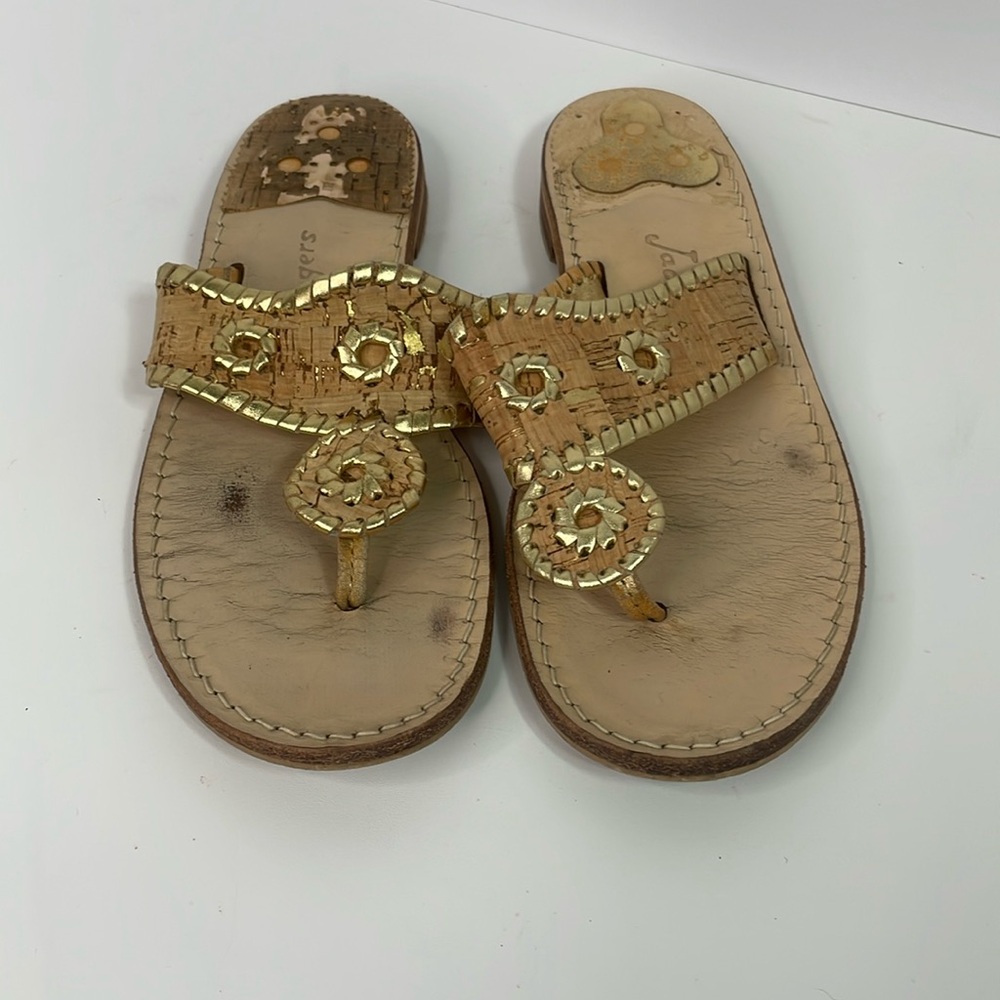 Jack Rogers Size 9 M Leather & Cork Thong Medallion Sandals